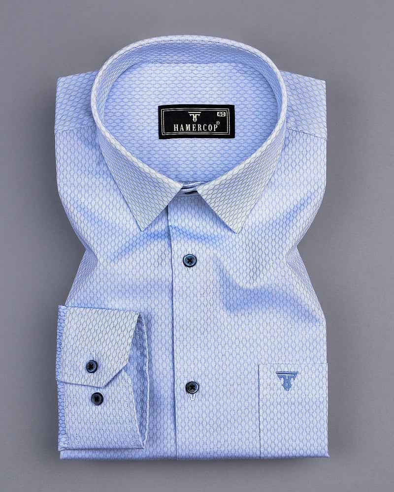 Opal SkyBlue With White Jacquard Texture Cotton Shirt