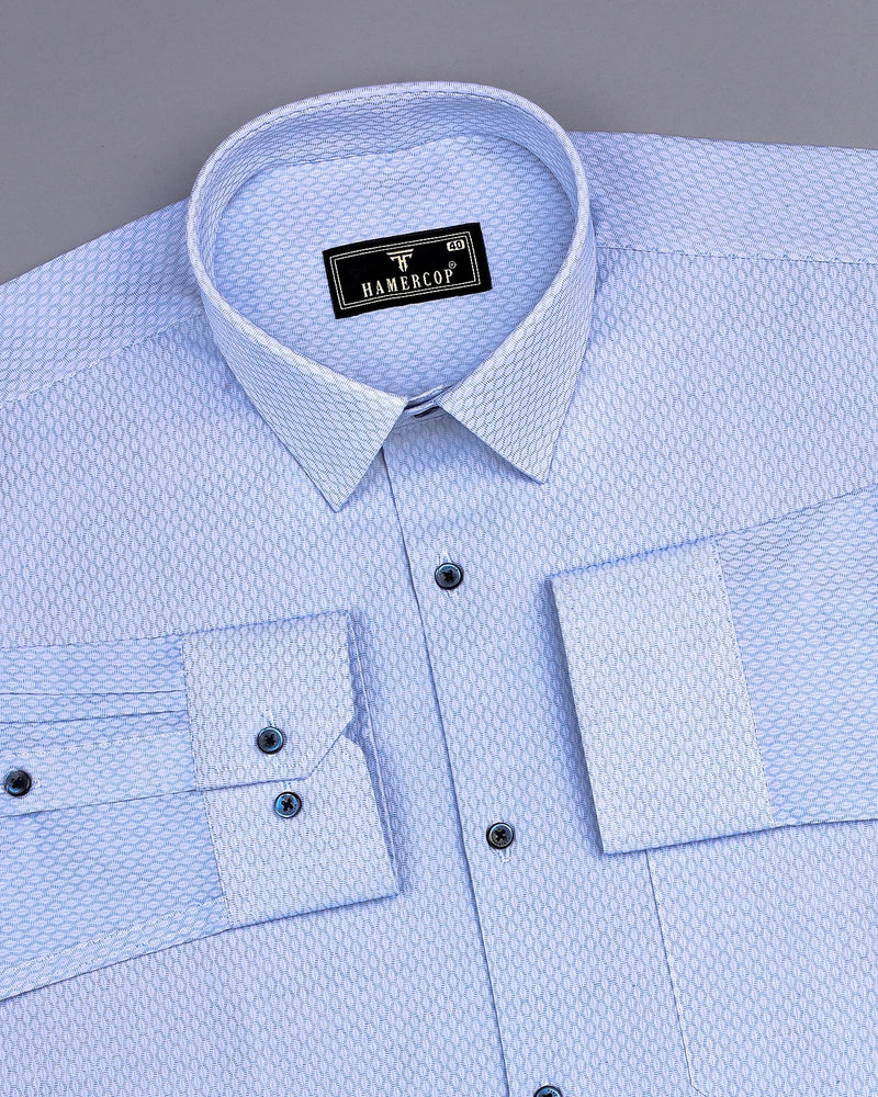 Opal SkyBlue With White Jacquard Texture Cotton Shirt