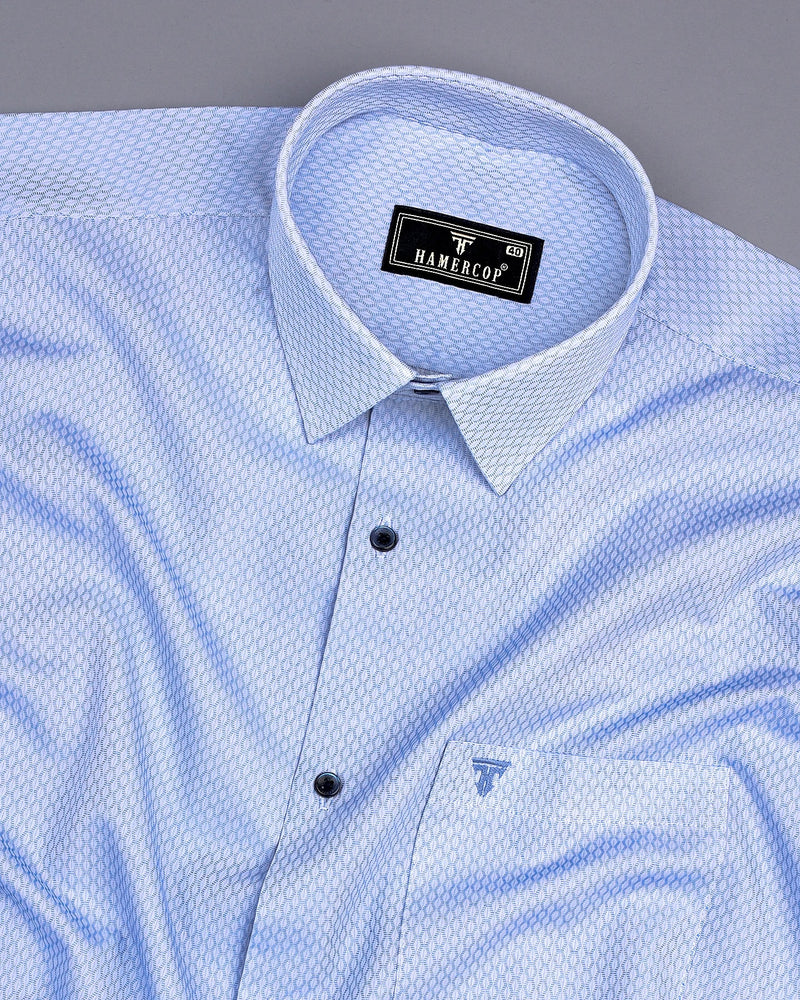 Opal SkyBlue With White Jacquard Texture Cotton Shirt