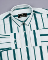 White With Peacock Green Stripe Formal Cotton Shirt