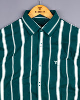 Peacock Green With White Stripe Formal Cotton Shirt