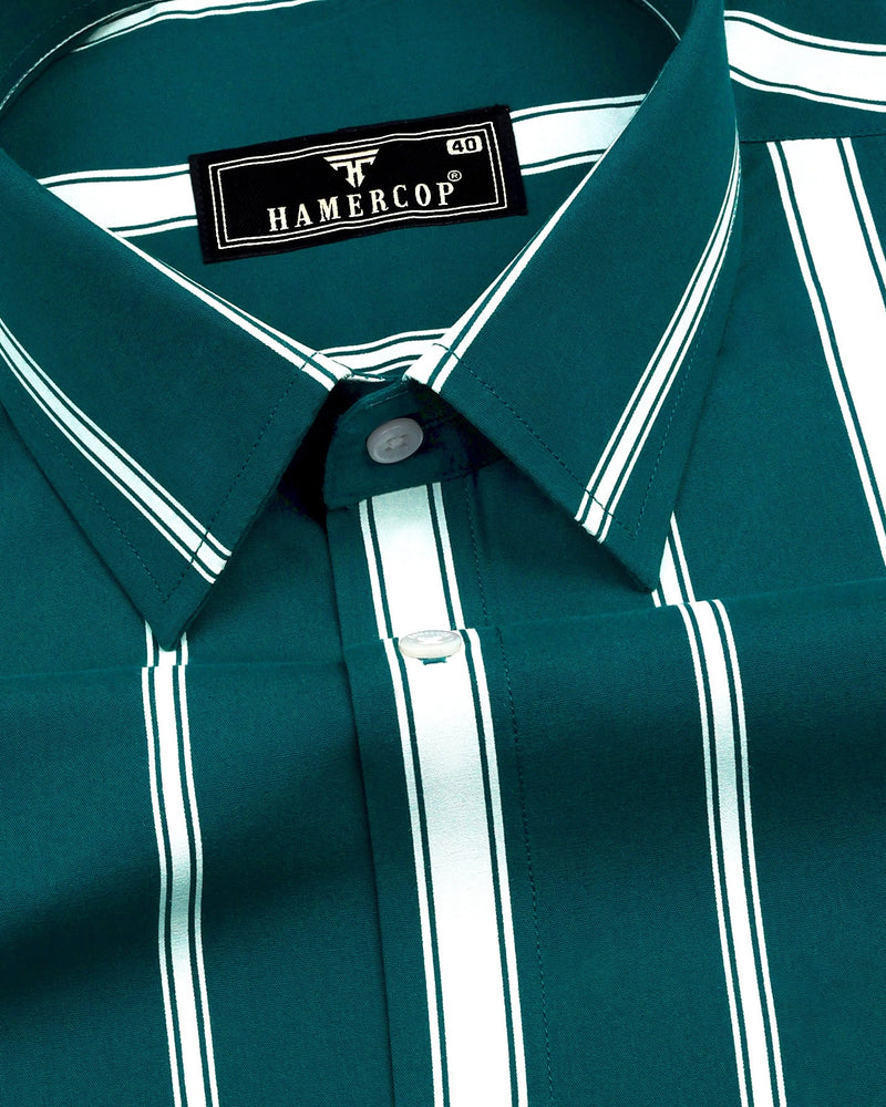 Peacock Green With White Stripe Formal Cotton Shirt