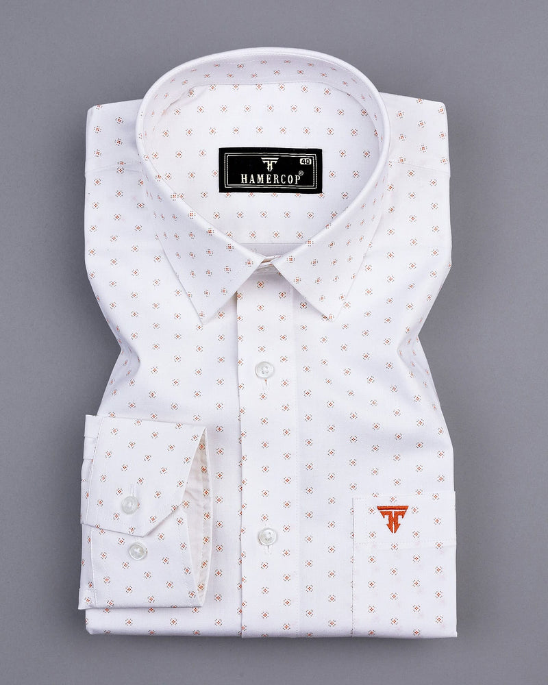 Cornel White With Orange Twill Printed Cotton Shirt