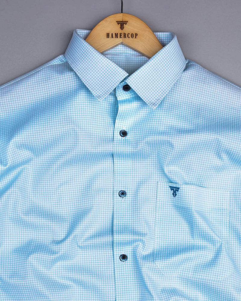 Spanish SkyBlue Twill Printed Premium Cotton Shirt