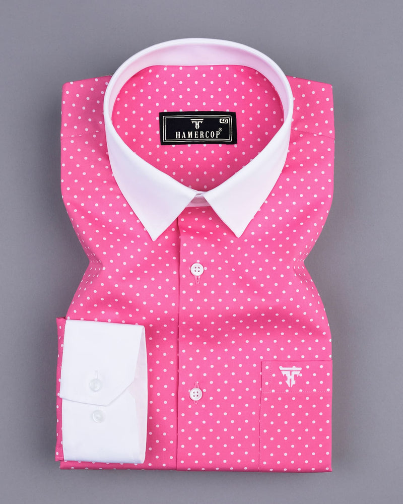 Visual Pink Polka Dot Printed Designer Cotton Shirt