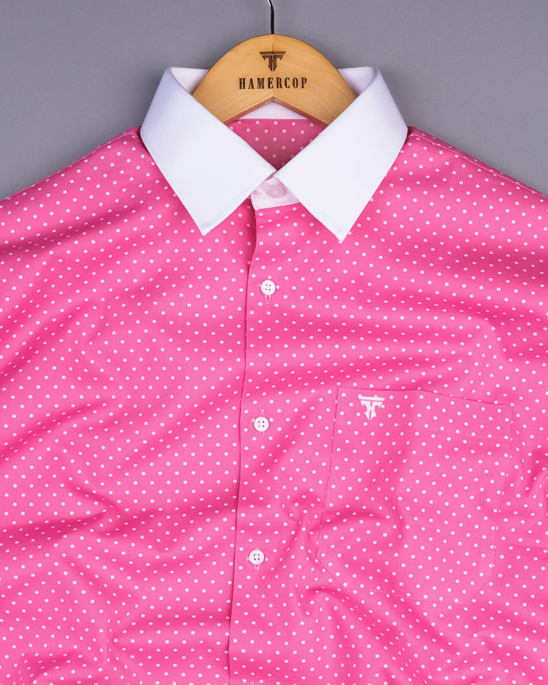 Visual Pink Polka Dot Printed Designer Cotton Shirt