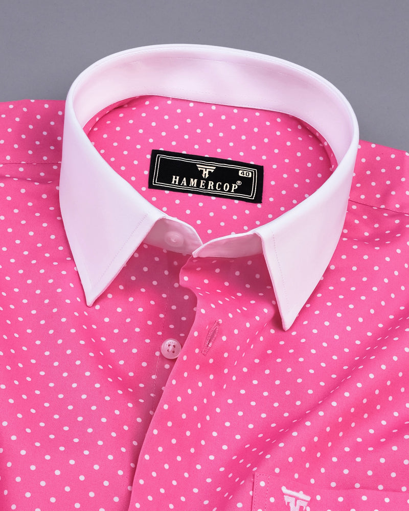 Visual Pink Polka Dot Printed Designer Cotton Shirt