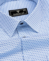 Hebron Blue Poplin Printed White Cotton Shirt