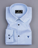 Hebron Blue Poplin Printed White Cotton Shirt