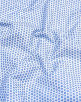 Hebron Blue Poplin Printed White Cotton Shirt