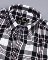 Black With Pink Twill Check Plaid Flannel Cotton Shirt