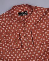 Mars Brown With White Poplin Printed Cotton Shirt Style Kurta