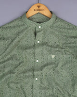 Kiwi Green With Cream Printed Cotton Shirt