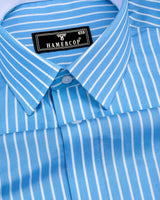 Lake Blue With White Stripe Formal Cotton Designer Shirt