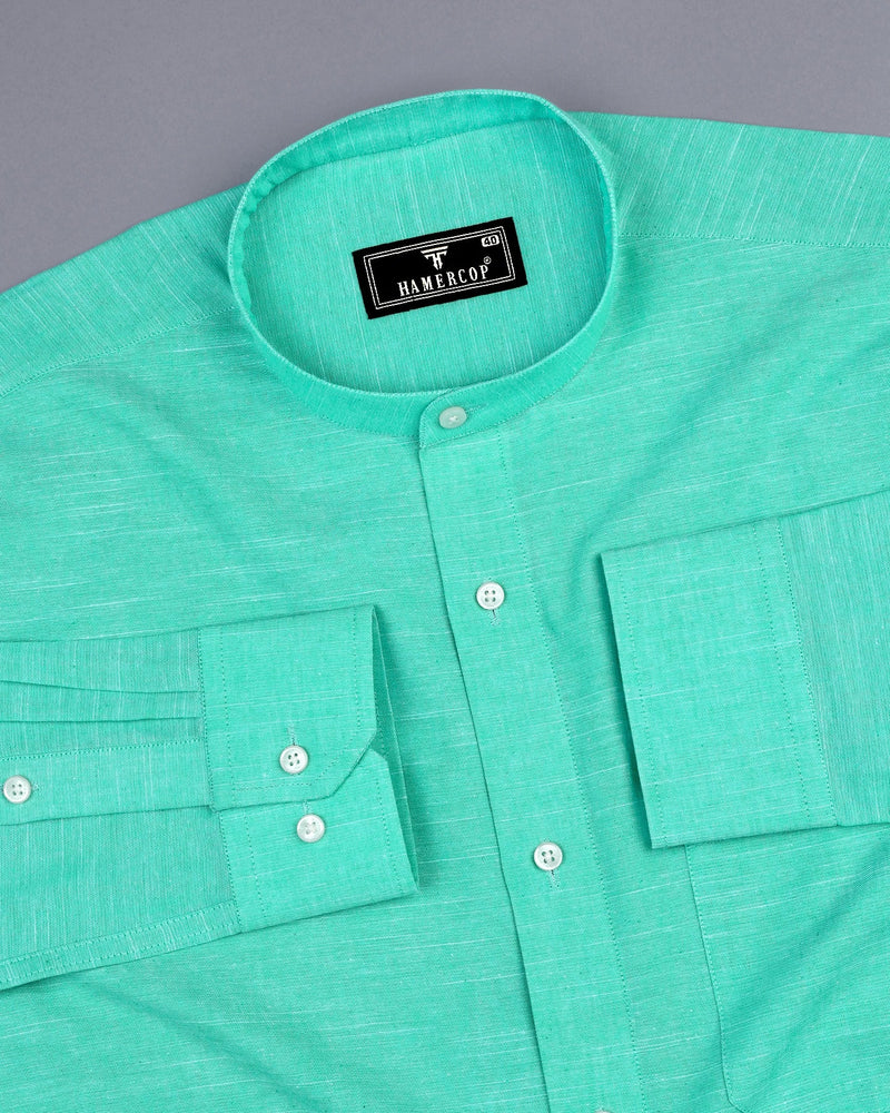 Turquoise Green Linen Cotton Solid Shirt