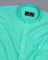 Turquoise Green Linen Cotton Solid Shirt