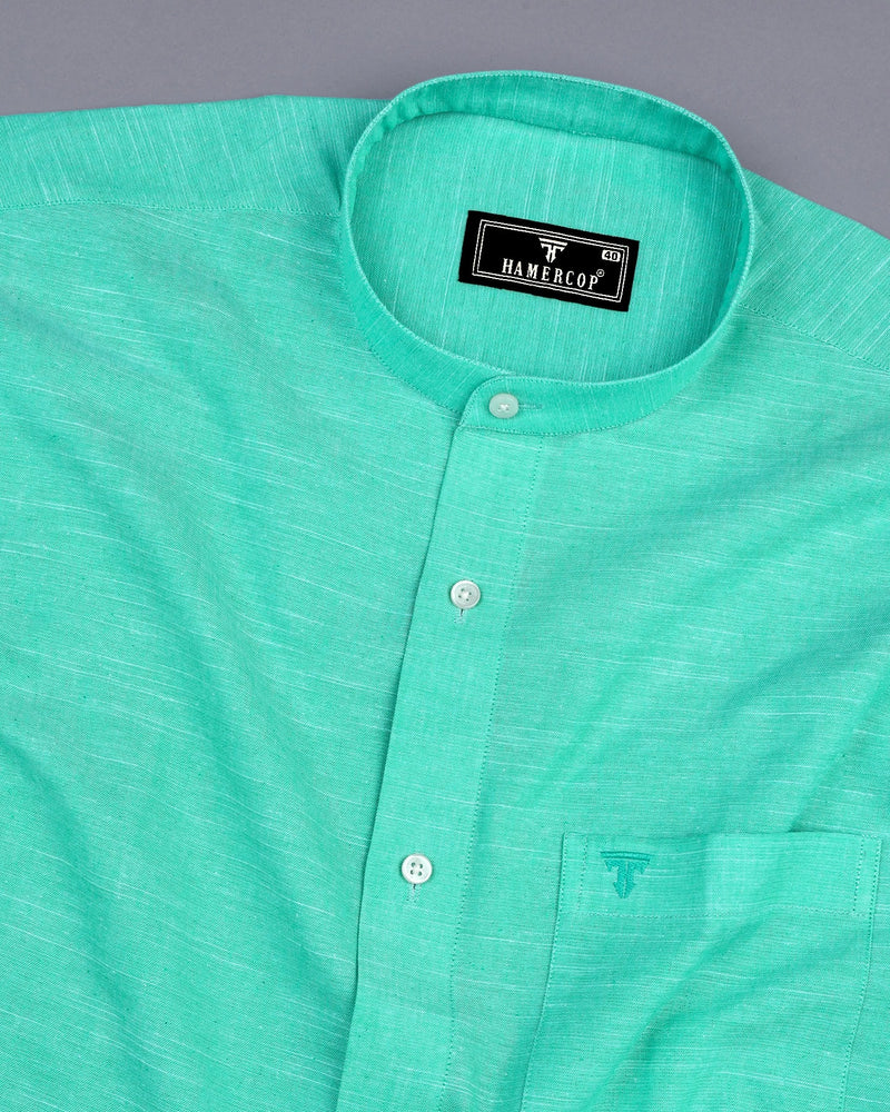 Turquoise Green Linen Cotton Solid Shirt