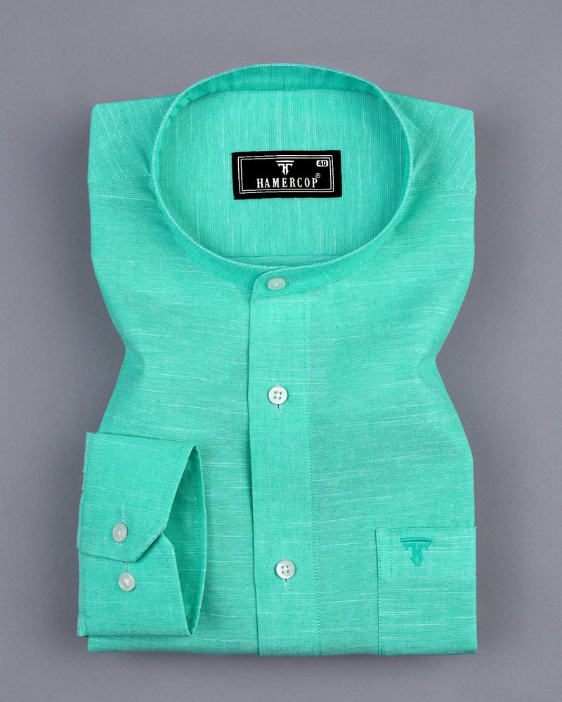 Turquoise Green Linen Cotton Solid Shirt