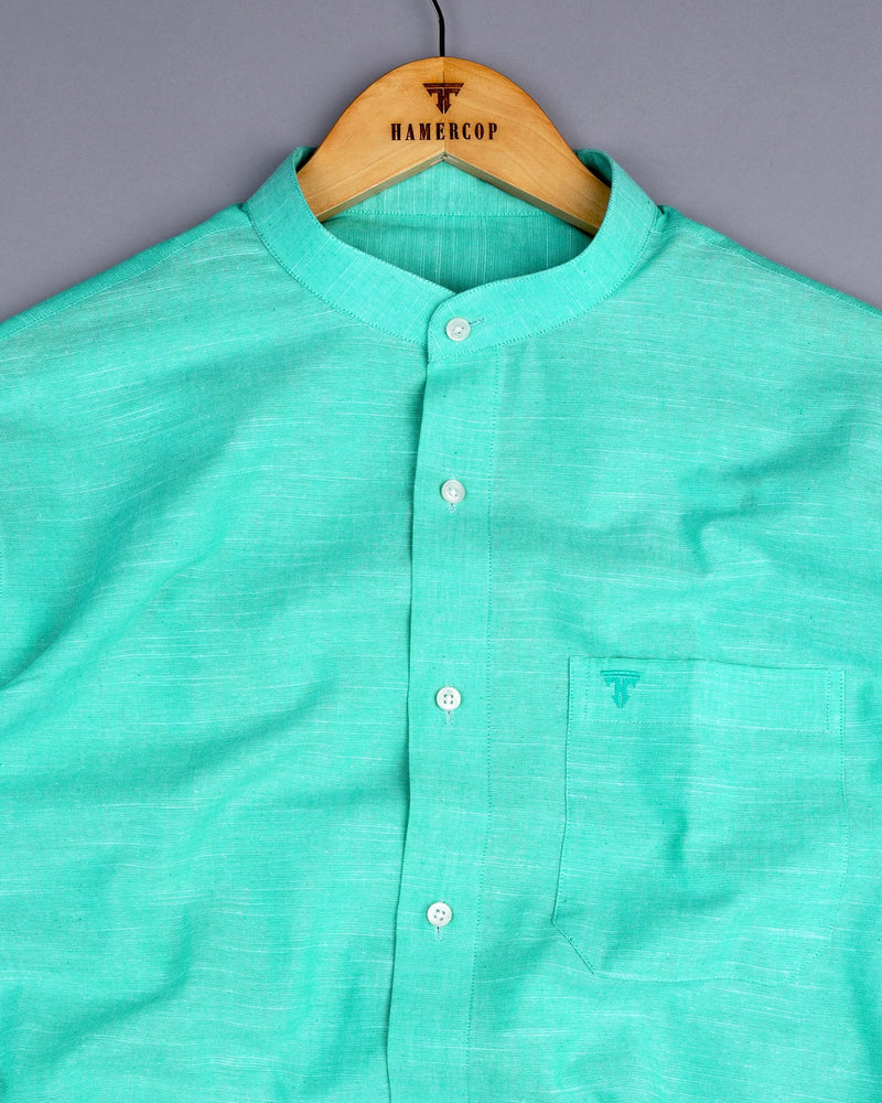 Turquoise Green Linen Cotton Solid Shirt