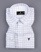 Medora Blue With Mustard  Check White Linen Formal Cotton Shirt