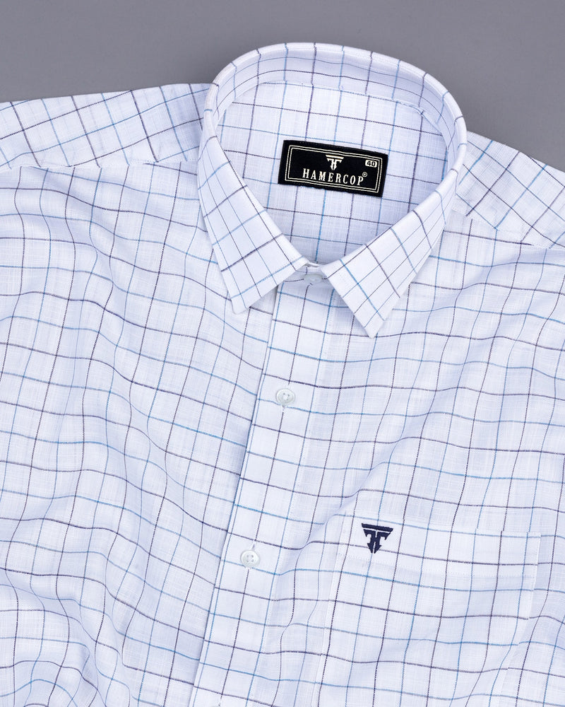 Medora SkyBlue Check White Linen Formal Cotton Shirt