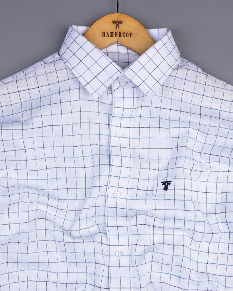 Medora SkyBlue Check White Linen Formal Cotton Shirt