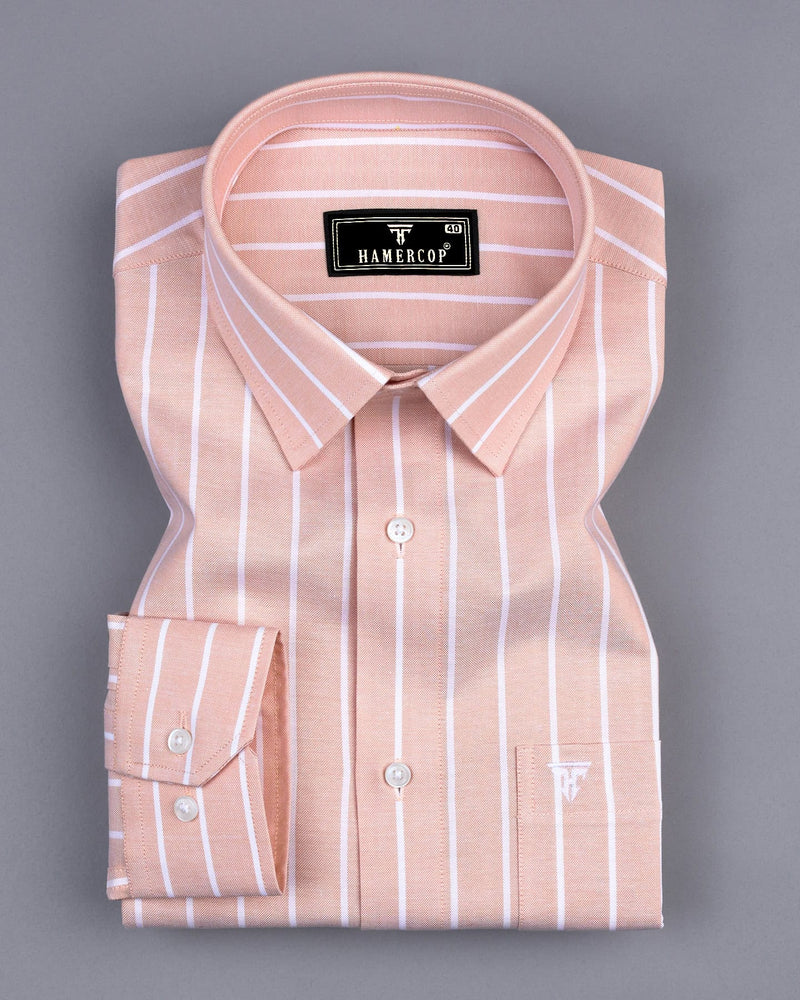 Opole Cream With White Stripe Oxford Cotton Formal Shirt