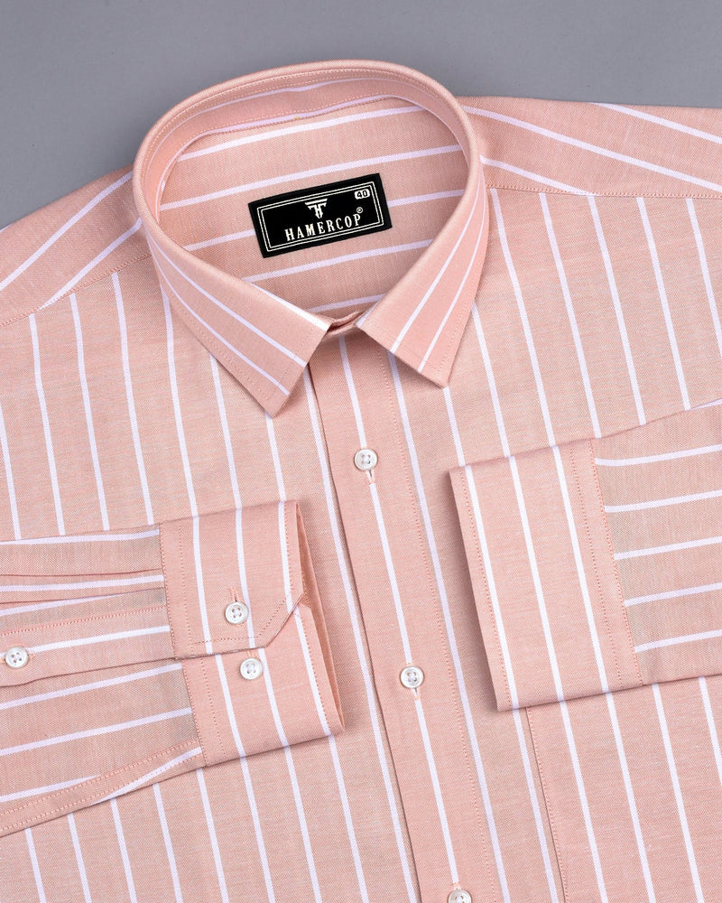 Opole Cream With White Stripe Oxford Cotton Formal Shirt