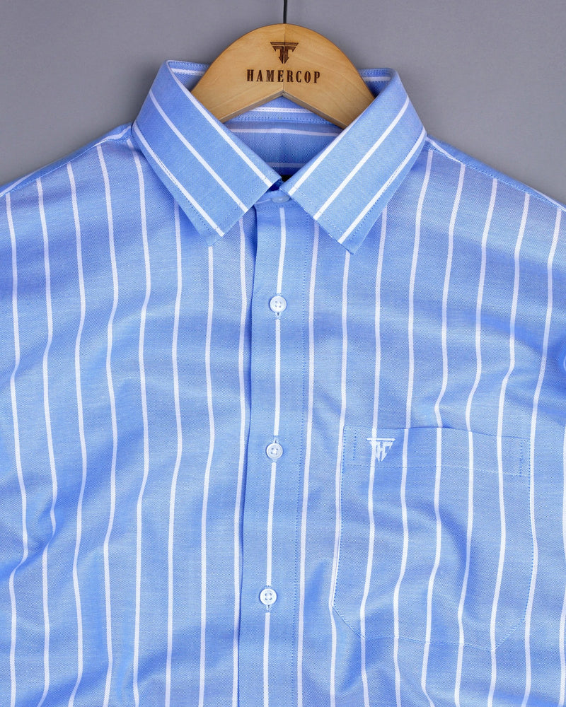 Opole Blue With White Stripe Oxford Cotton Formal Shirt