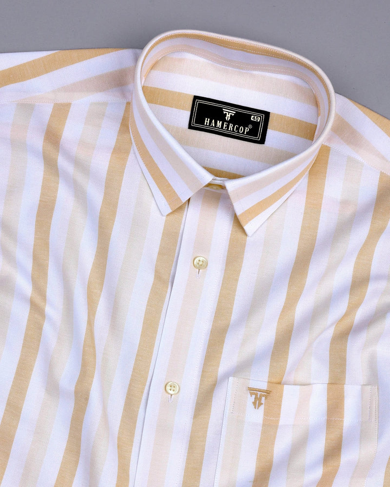 Union Cream With White Stripe Oxford Cotton Shirt