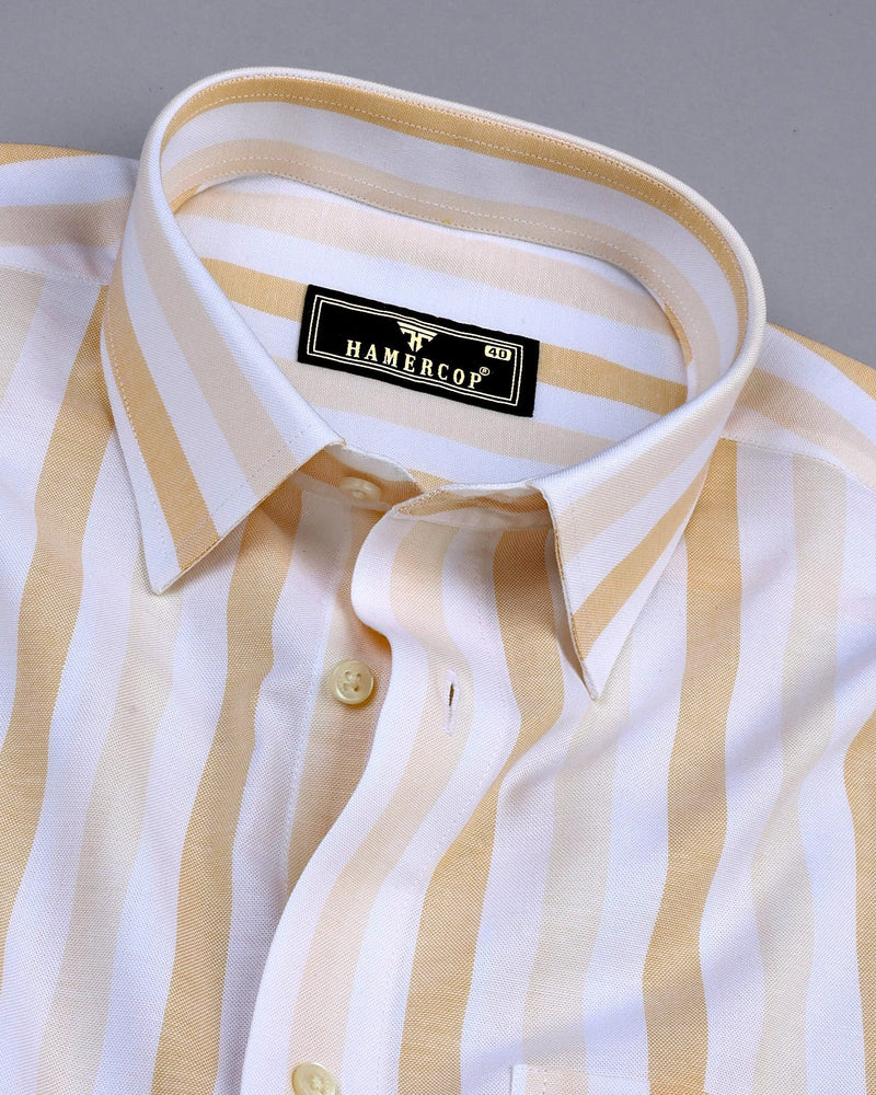 Union Cream With White Stripe Oxford Cotton Shirt