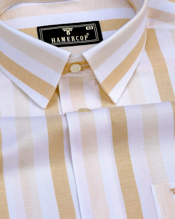 Union Cream With White Stripe Oxford Cotton Shirt