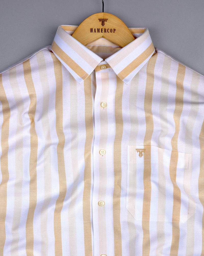 Union Cream With White Stripe Oxford Cotton Shirt