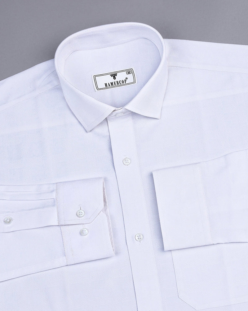 Jordan White Self Check Dobby Cotton Solid Shirt