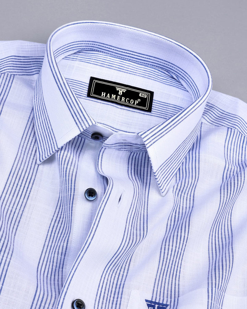 Castor Blue With White Stripe Amsler Linen Formal Shirt