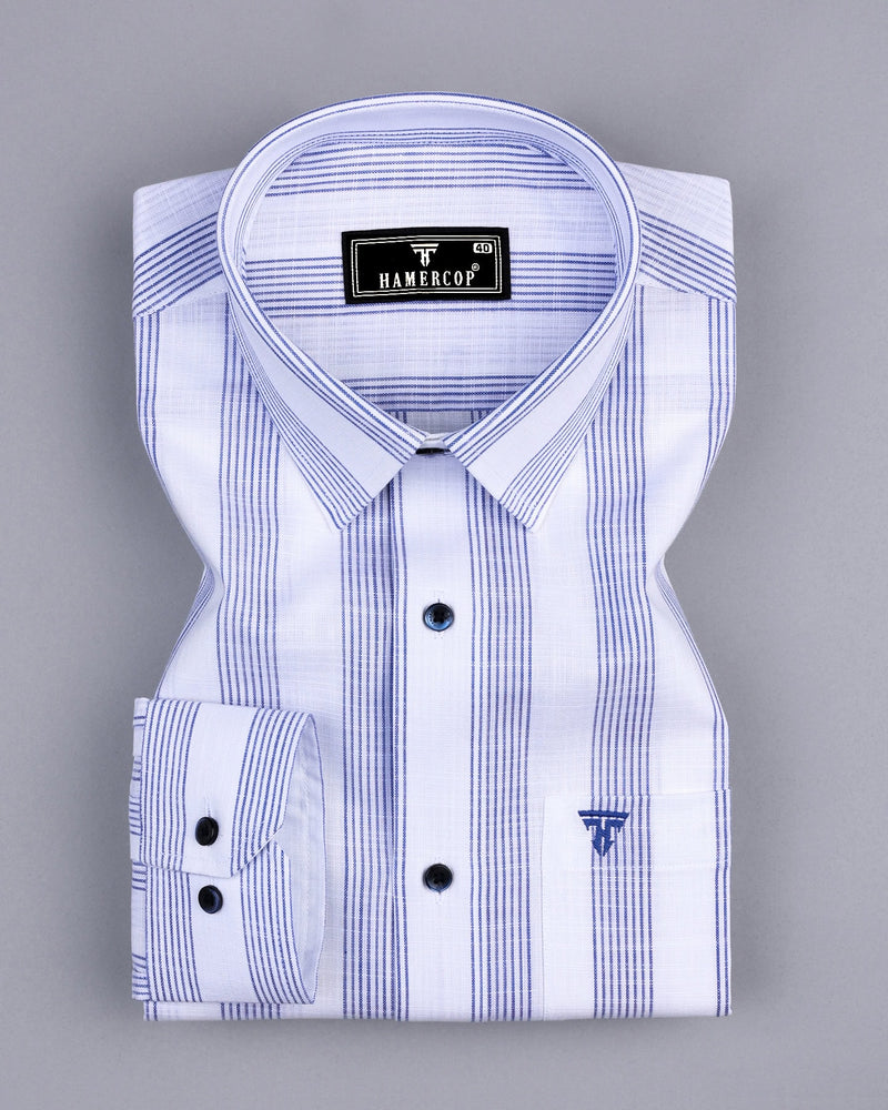 Castor Blue With White Stripe Amsler Linen Formal Shirt