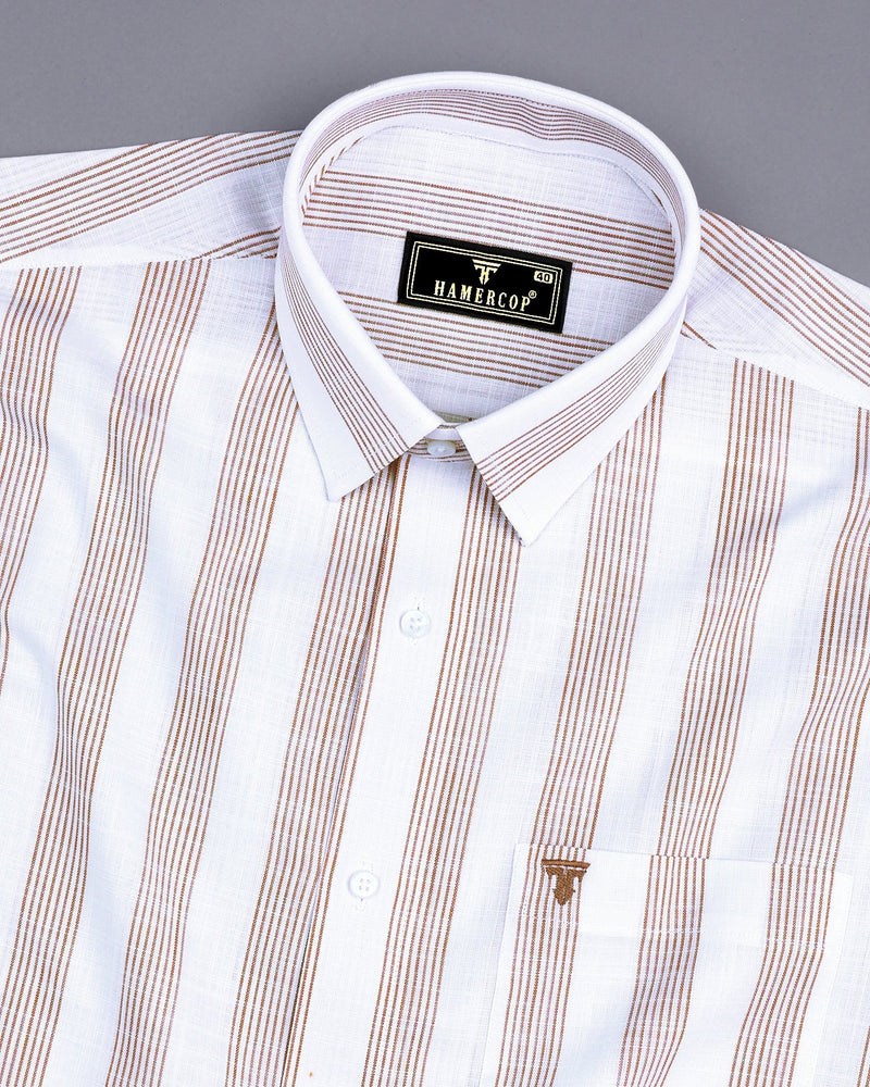 Castor Cream With White Stripe Amsler Linen Formal Shirt