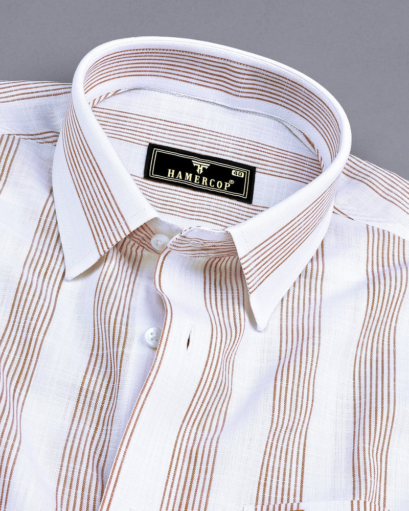 Castor Cream With White Stripe Amsler Linen Formal Shirt