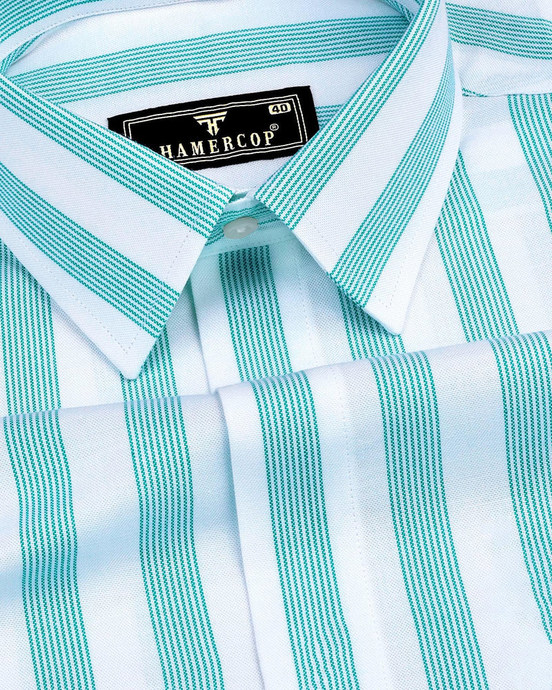 Otter Green With White Stripe Oxford Cotton Shirt