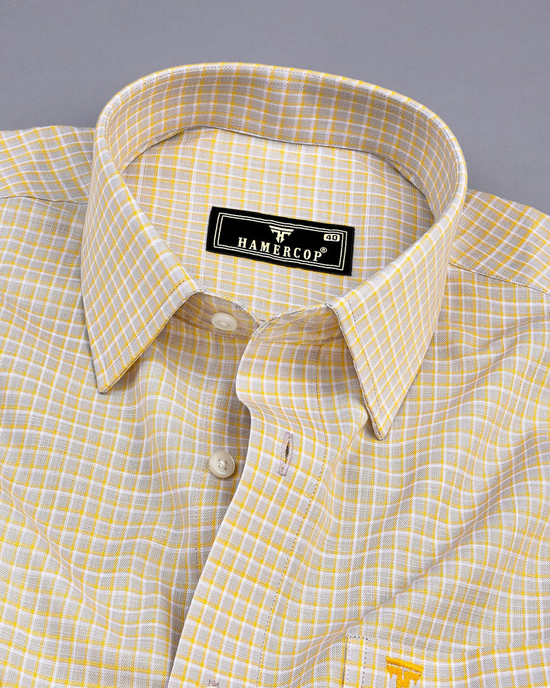 Dublin Gray With Yellow Check Linen Cotton Shirt