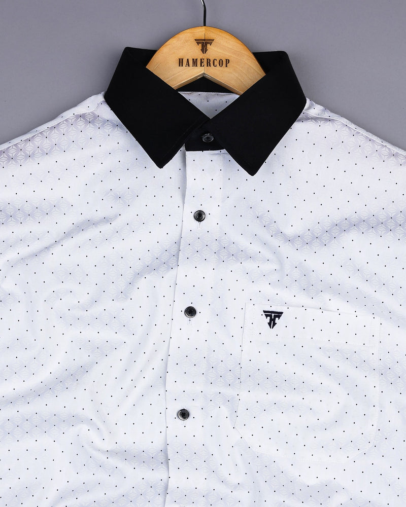 Vosto Black Dot Printed White Satin Designer Cotton Shirt