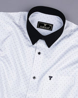 Vosto Black Dot Printed White Satin Designer Cotton Shirt