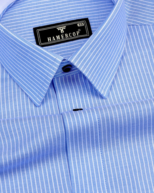 Moccasin Blue Pencil Stripe Oxford Cotton Designer Shirt