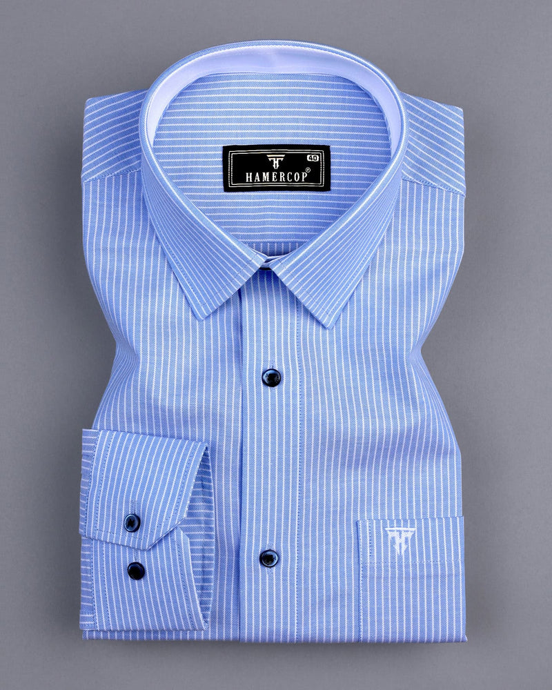 Moccasin Blue Pencil Stripe Oxford Cotton Designer Shirt