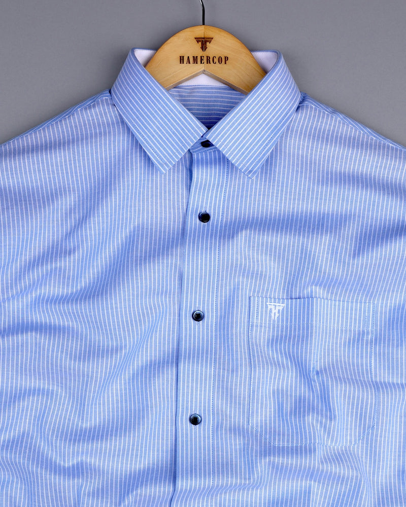 Moccasin Blue Pencil Stripe Oxford Cotton Designer Shirt