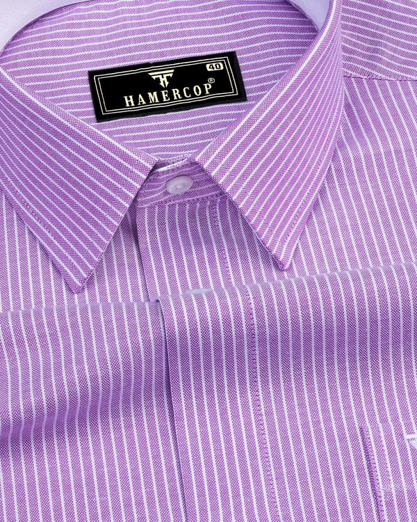 Moccasin Purple Pencil Stripe Oxford Cotton Designer Shirt