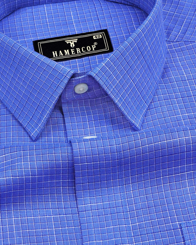 Luton Blue Check Amsler Cotton Formal Shirt