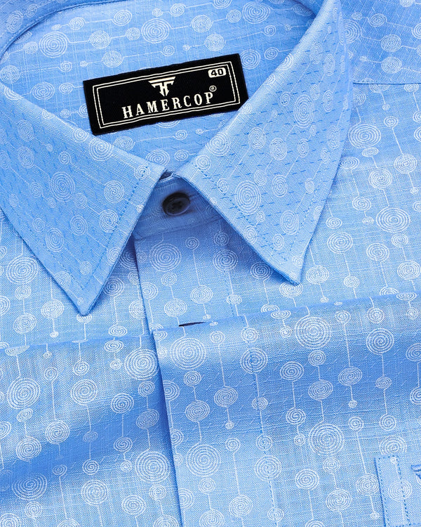 Modena SkyBlue Circle Chain Printed Linen Cotton Shirt