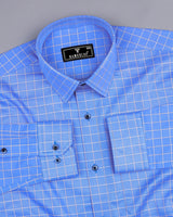 Ribose Blue With White Check Premium Cotton Formal Shirt