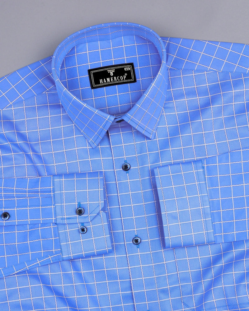 Ribose Blue With White Check Premium Cotton Formal Shirt